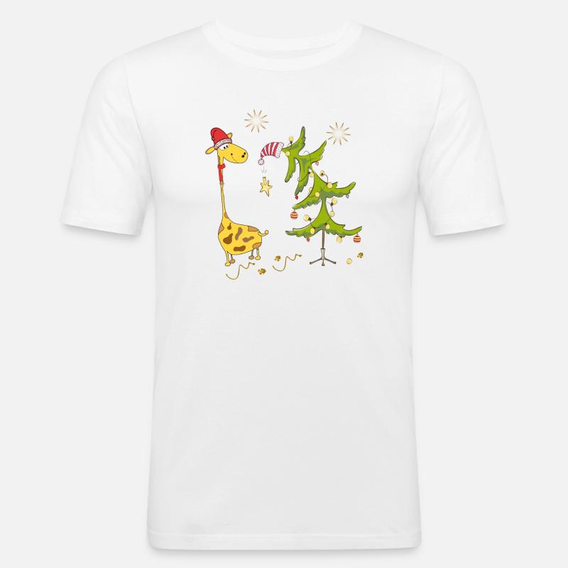 Giraffe mit Weihnachtsbaum - Männer Slim Fit T-Shirt - Weiß