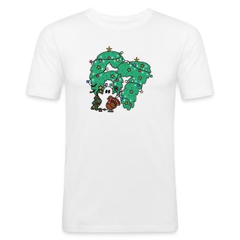 67 number Whimsical Ghost Under Festive Evergreen  - Men's Slim Fit T-Shirt - white - Front - Nik (191cm)