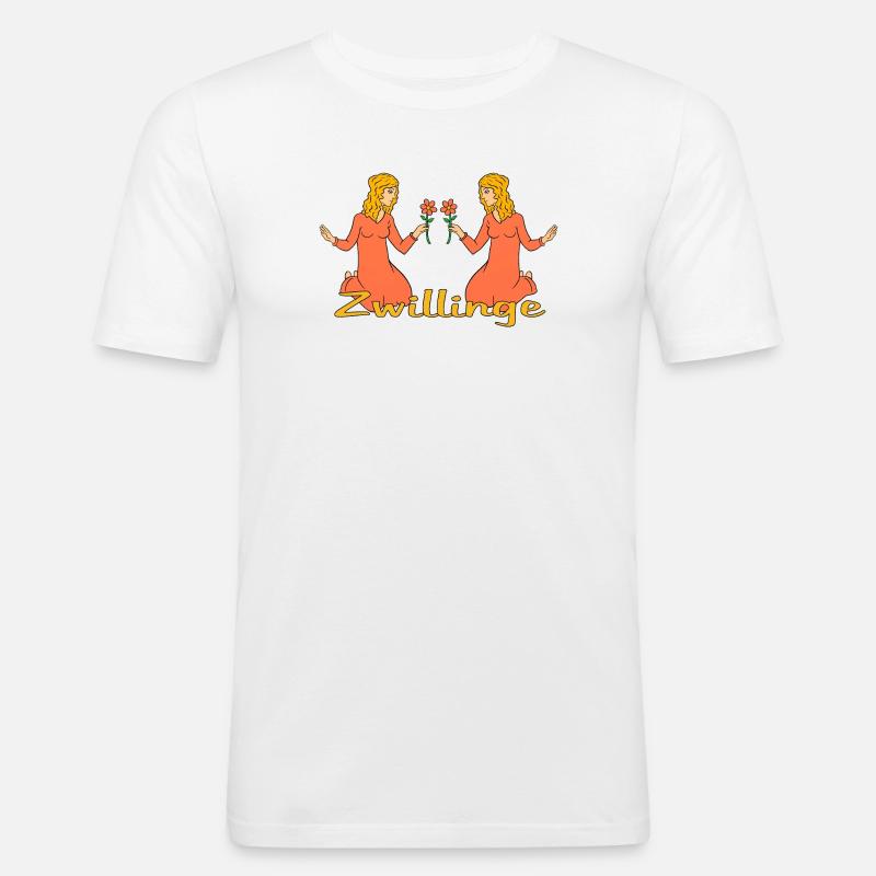Sternzeichen Zwillinge mit einer Blume - Männer Slim Fit T-Shirt - Weiß