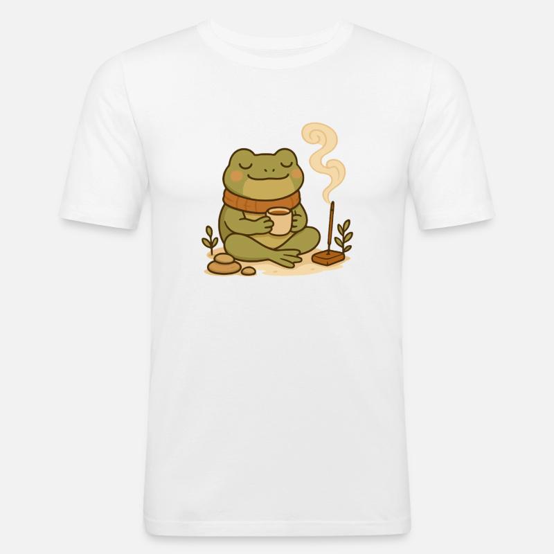 Achtsamer Frosch mit Tee & Räucherstäbchen - Männer Slim Fit T-Shirt - Weiß