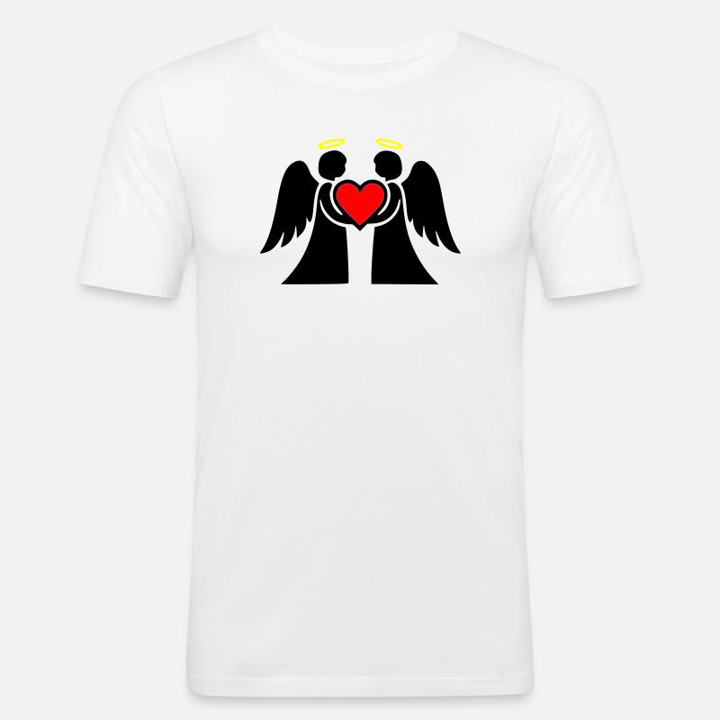 Engel Paar mit Herz Piktogramm - Männer Slim Fit T-Shirt - Weiß