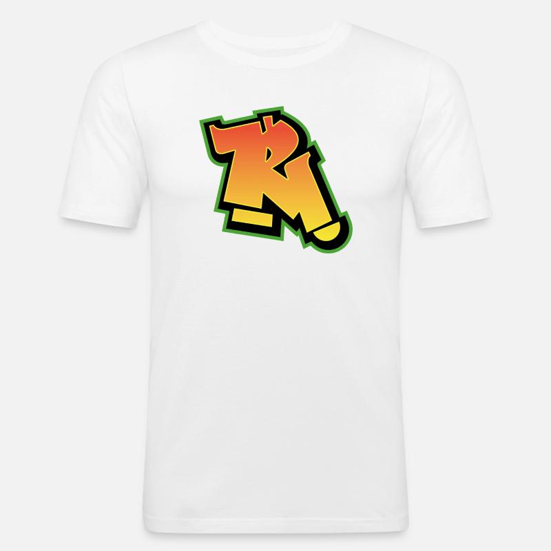 Graffiti-Schrift Wildstyle 01 Buchstabe 'R' - Männer Slim Fit T-Shirt - Weiß