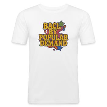 Zurück von Popular Demand Retro Script - Männer Slim Fit T-Shirt - Weiß - Vorne - Nik (191cm)