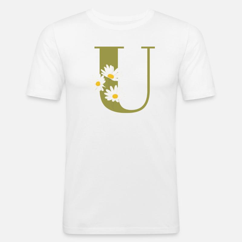 Grüne Gänseblümchen u Buchstabe - Männer Slim Fit T-Shirt - Weiß