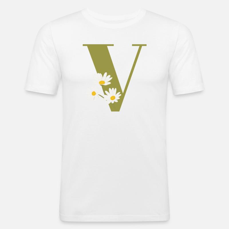 Buchstabe v grüne Gänseblümchen - Männer Slim Fit T-Shirt - Weiß