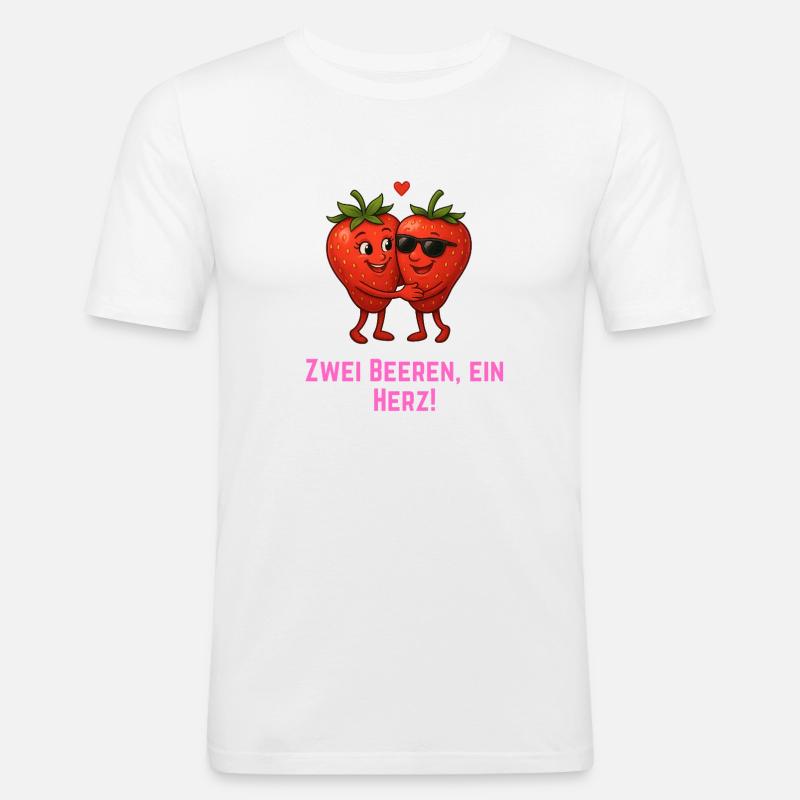Zwei Beeren ein Herz - Erdbeeren Paar - Männer Slim Fit T-Shirt - Weiß