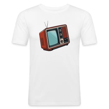 Retro Illustrierte Pop-Art-Fernsehen - Männer Slim Fit T-Shirt - Weiß - Vorne - Nik (191cm)
