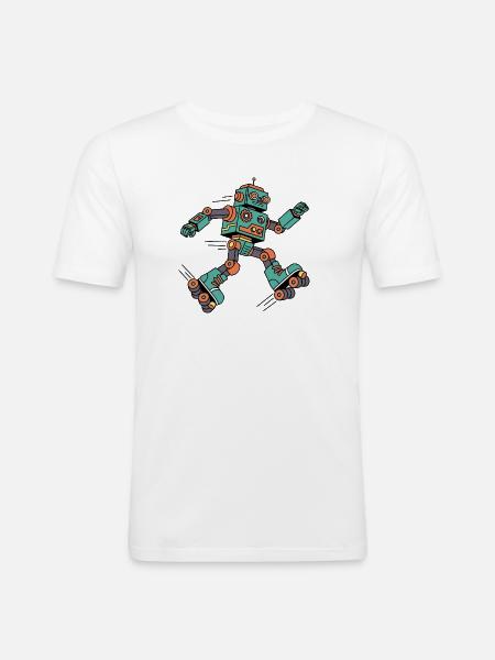 Robot Skater Cartoon Retro - Men's Slim Fit T-Shirt - white