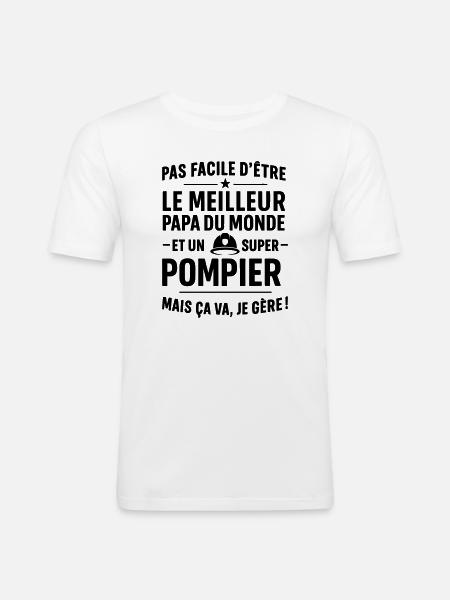 Pompier – Super Papa Pompier - T-shirt près du corps Homme - blanc