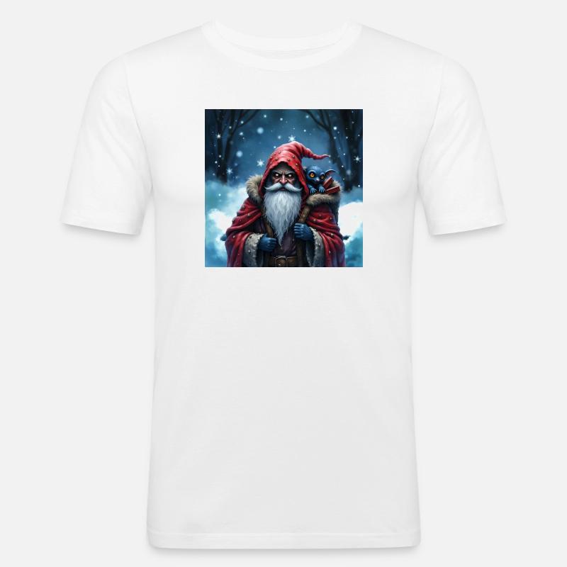Weihnachtsmann Zauberer mit blauer Katze - Männer Slim Fit T-Shirt - Weiß