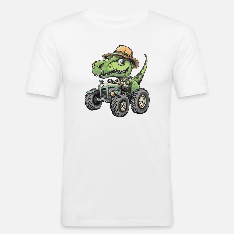 Dinosaurier T-Rex Traktor Farmer - Männer Slim Fit T-Shirt - Weiß