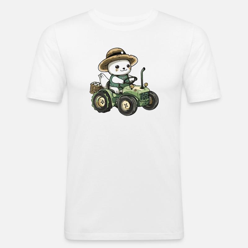 Robbe Tier Traktor Farmer - Männer Slim Fit T-Shirt - Weiß