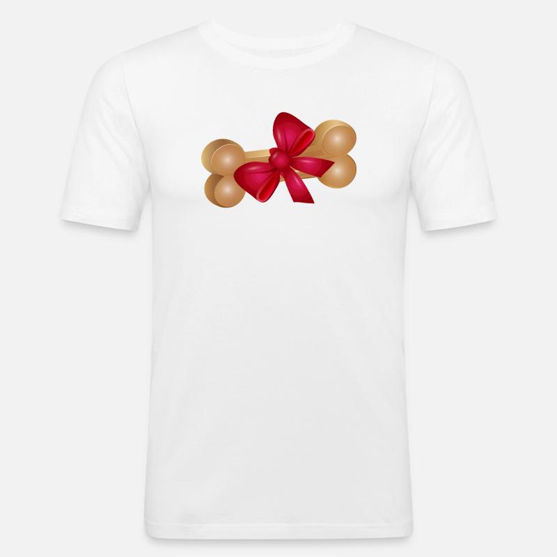 Geschenk-Kauknochen mit roter Schleife - Männer Slim Fit T-Shirt - Weiß