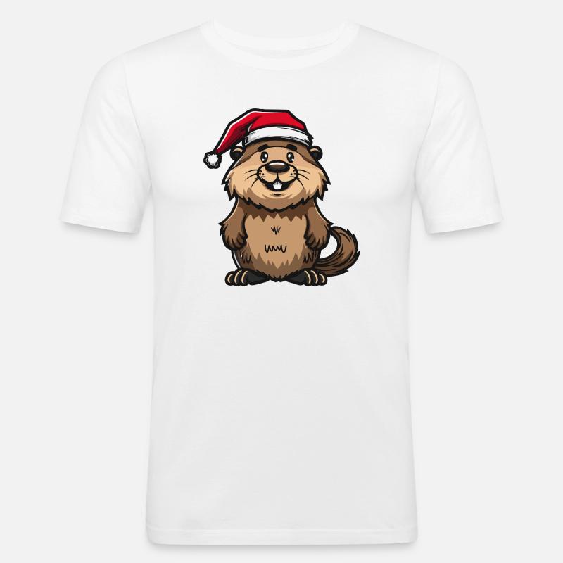 Noël du castor - T-shirt près du corps Homme - blanc