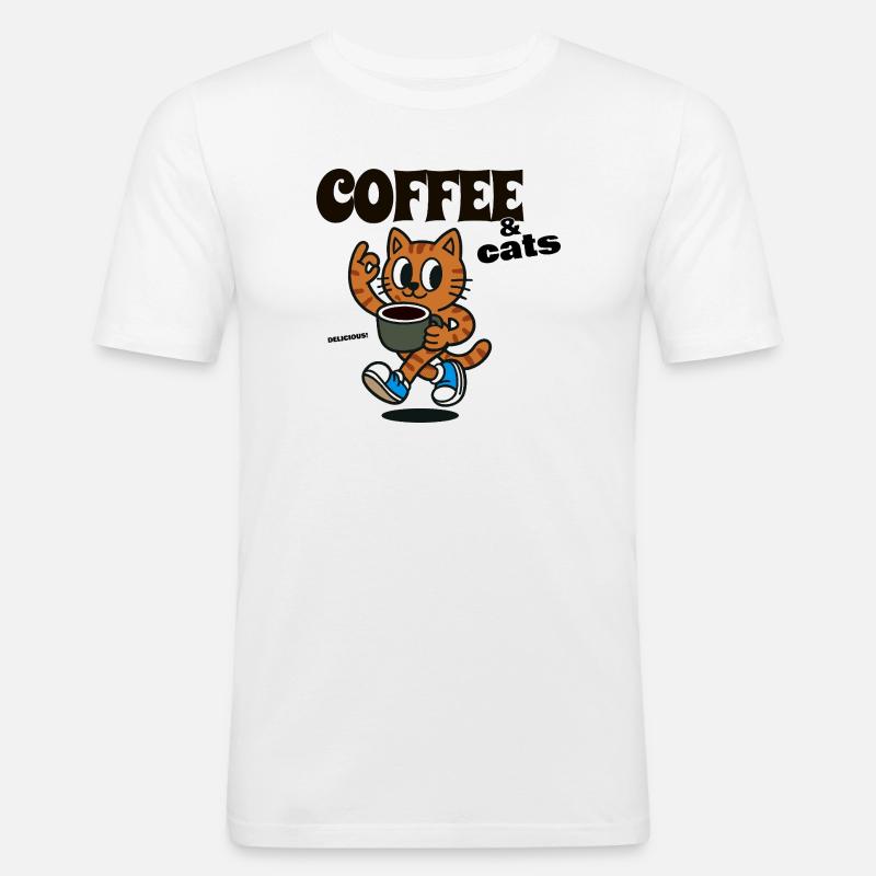Cat Coffee Lover COFFEE & CATS - Männer Slim Fit T-Shirt - Weiß