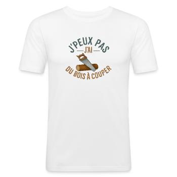 J'peux pas j'ai du bois à couper - T-shirt près du corps Homme - blanc - Devant - Nik (191cm)