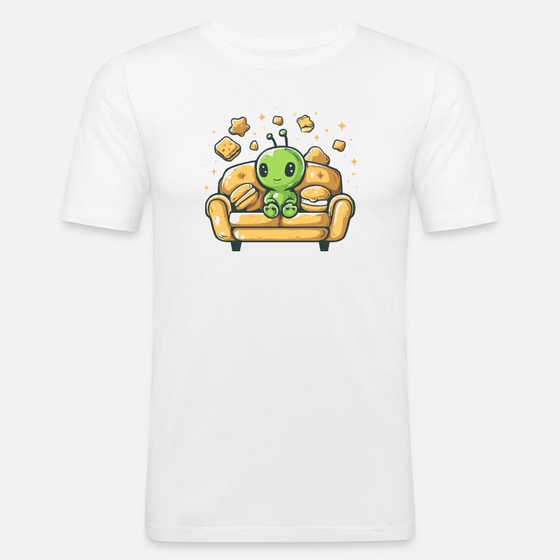 Kuscheliger Alien auf sonnigem Sofa - Männer Slim Fit T-Shirt - Weiß