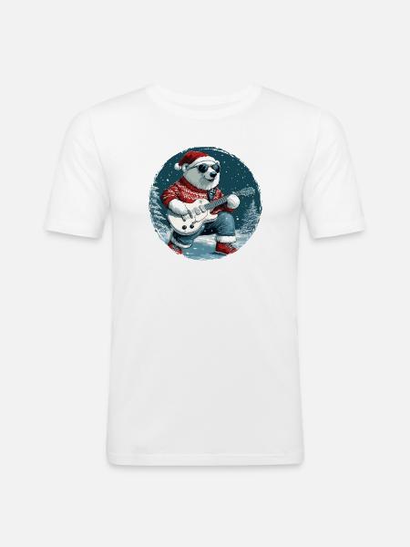 Polar Bear Christmas Guitar Polar Bear - Men's Slim Fit T-Shirt - white