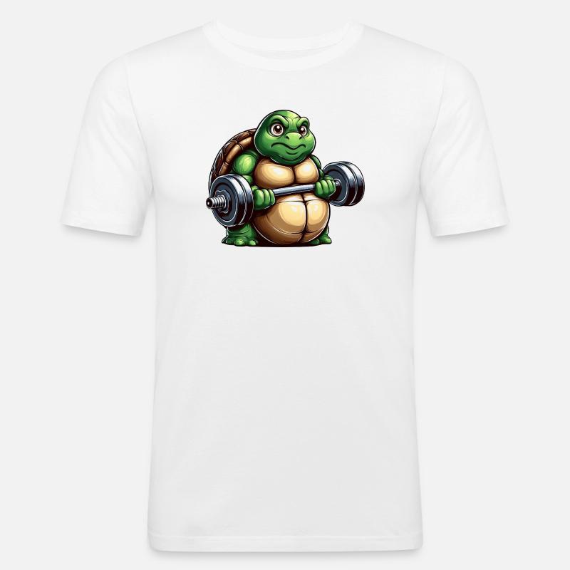 Grim Turtle Dumbbell Training Workout - Men's Slim Fit T-Shirt - white