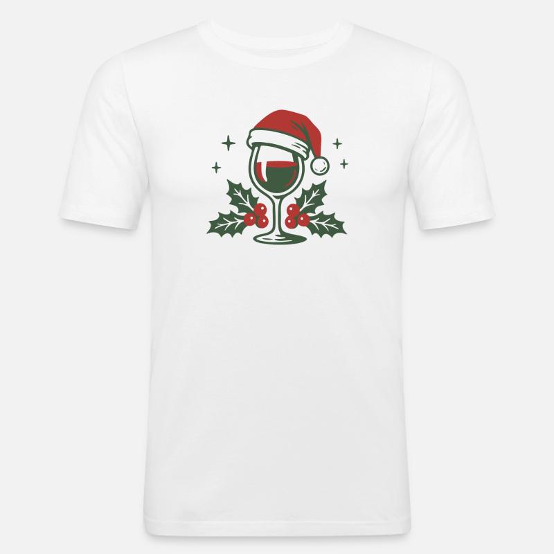 Weinglas mit Santa Hut Beeren - Männer Slim Fit T-Shirt - Weiß