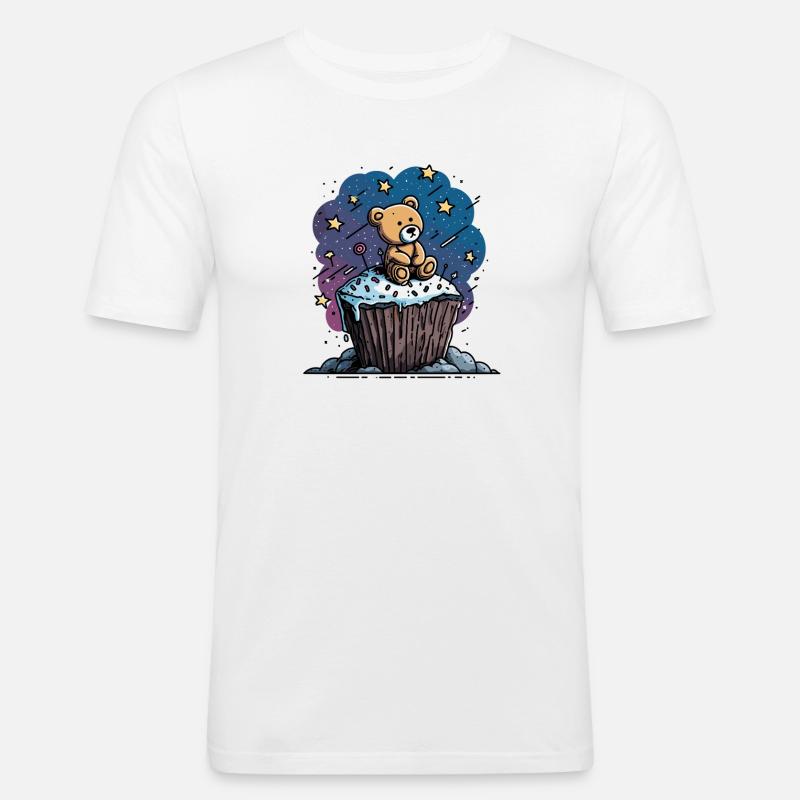 Cuddly bear on cupcake in space - Men's Slim Fit T-Shirt - white