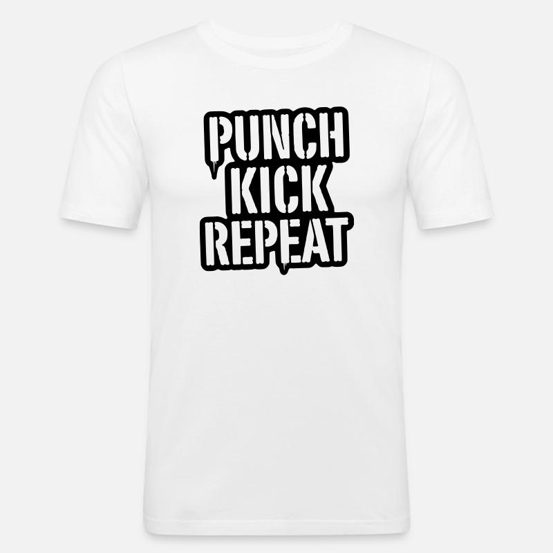 Punch, Kick, Repeat Schriftzug - Kickboxen  - Männer Slim Fit T-Shirt - Weiß