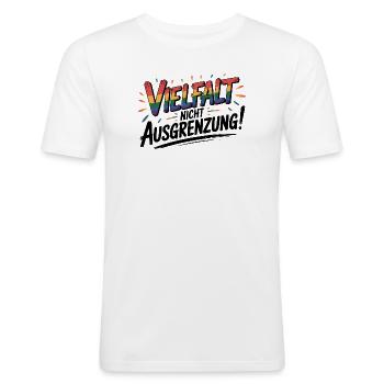 Vielfalt statt Ausgrenzung - Cool Pride Logo - Männer Slim Fit T-Shirt - Weiß - Vorne - Nik (191cm)