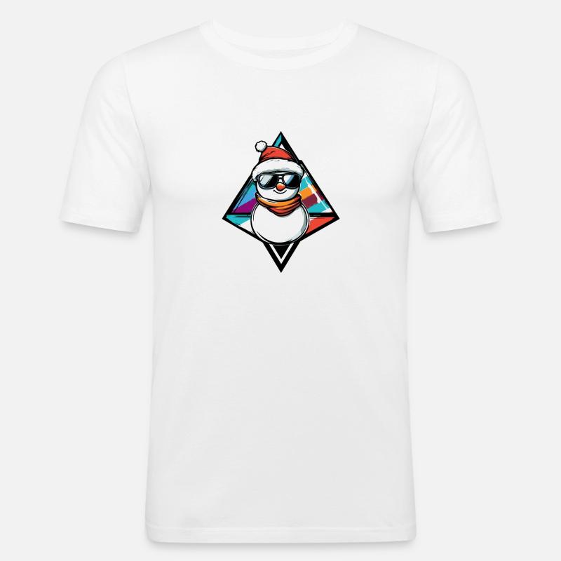Schneemann mit Sonnenbrille Comic - Männer Slim Fit T-Shirt - Weiß