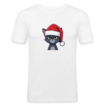 Genervte Santa Katze Xmas Stimmung - Männer Slim Fit T-Shirt - Weiß - Vorne - Nik (191cm)
