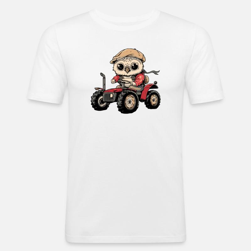 Eule Traktor Farmer - Männer Slim Fit T-Shirt - Weiß