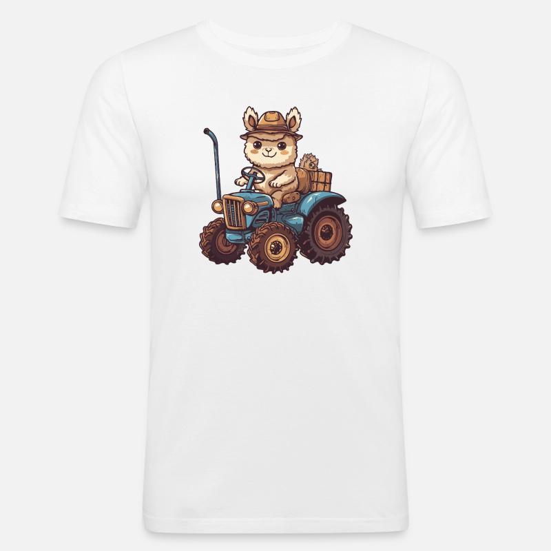 Alpaka Llama Traktor Farmer - Männer Slim Fit T-Shirt - Weiß