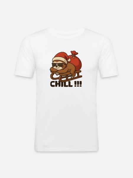 Chill Christmas sloth on sleigh - Men's Slim Fit T-Shirt - white