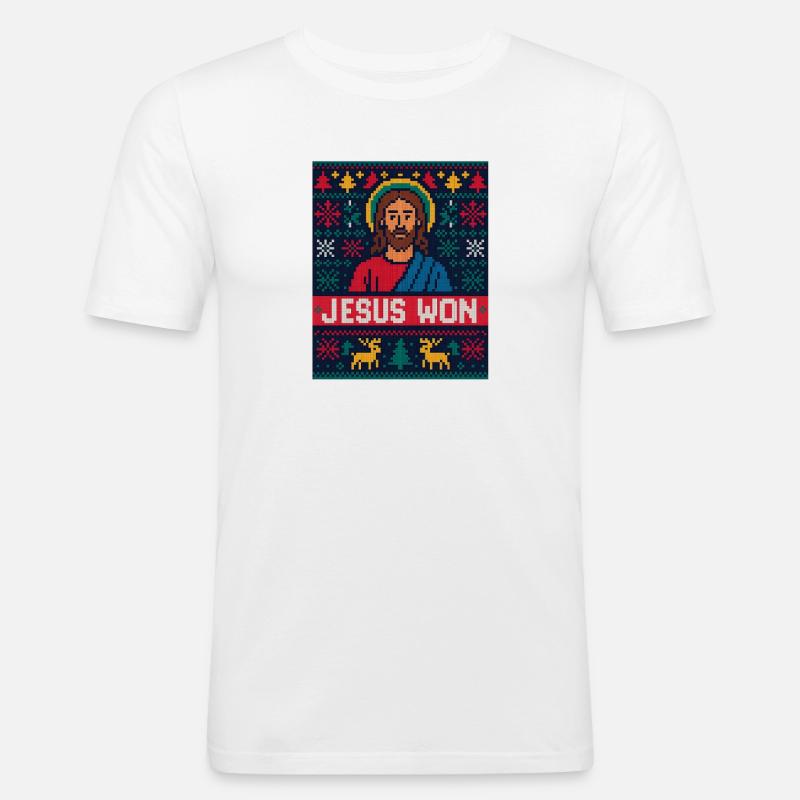 Jesus Won Pixel Weihnachtschristlicher Glaube - Männer Slim Fit T-Shirt - Weiß