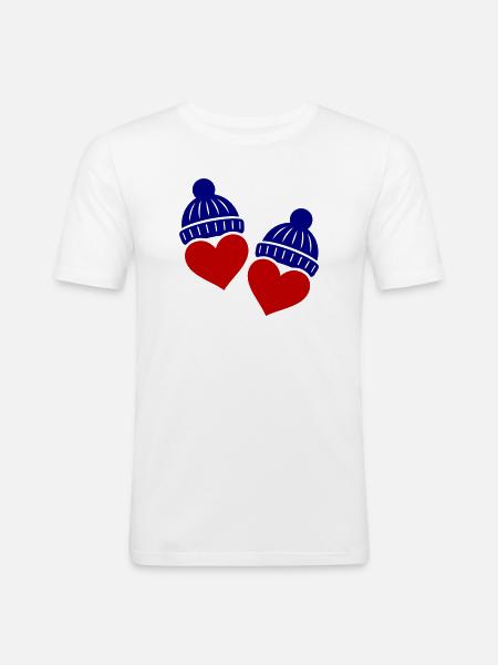 Hearts Winter Hat Love - Men's Slim Fit T-Shirt - white