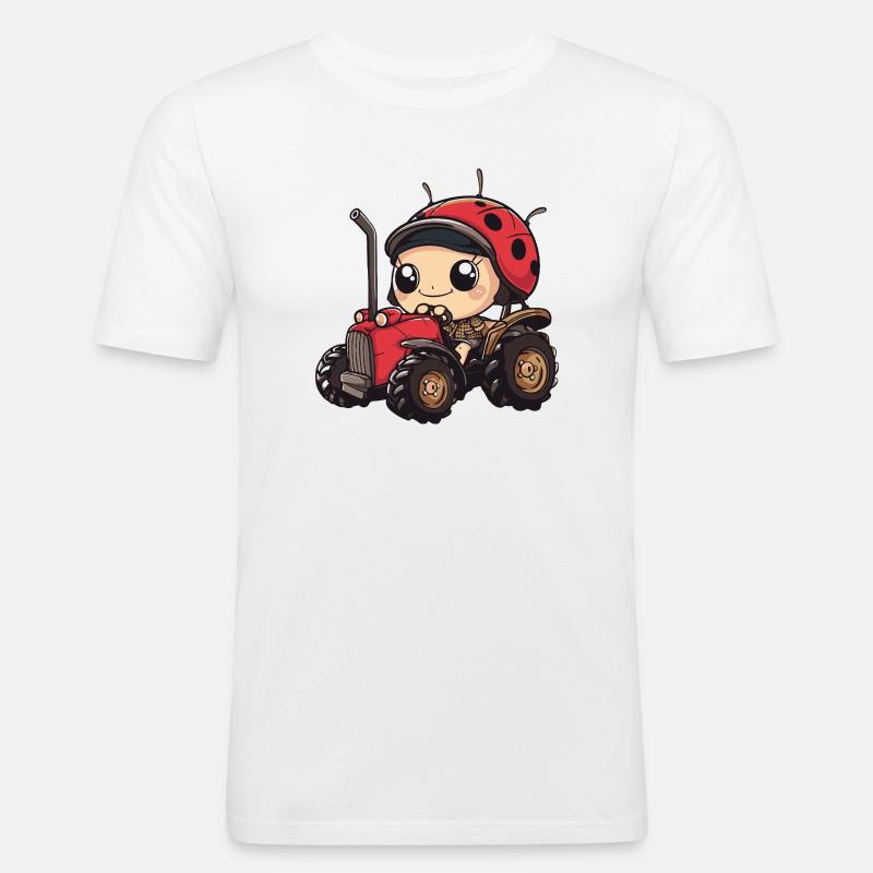 Marienkäfer Traktor Farmer - Männer Slim Fit T-Shirt - Weiß