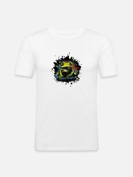 Farbklecks Frosch Neon Stil - Männer Slim Fit T-Shirt - Weiß