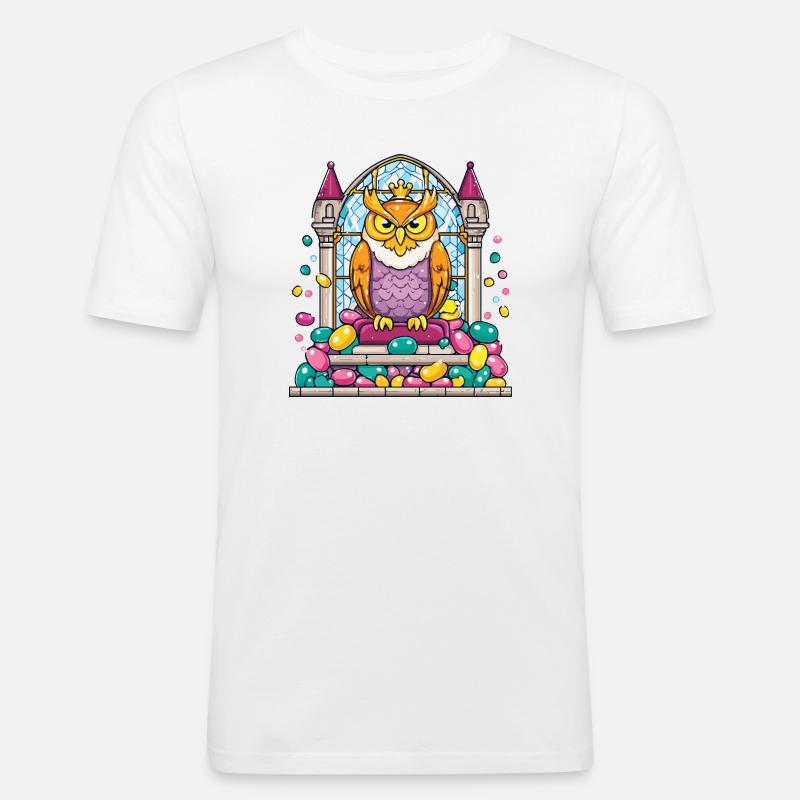Kronen Eule Thron vor Glasfenster - Männer Slim Fit T-Shirt - Weiß