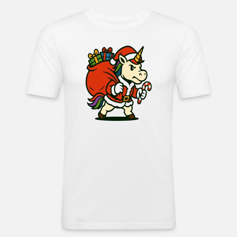 Starker Weihnachtsmann-Einhorn mit Geschenktüte - Männer Slim Fit T-Shirt - Weiß