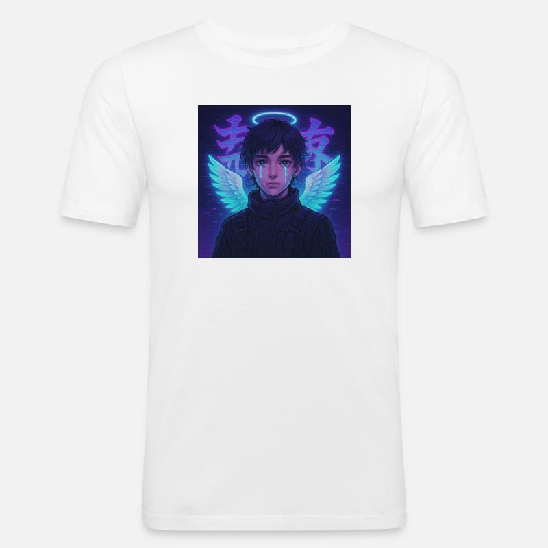 Cyberpunk Angel E-Boy Y2K Synthwave Art - Männer Slim Fit T-Shirt - Weiß