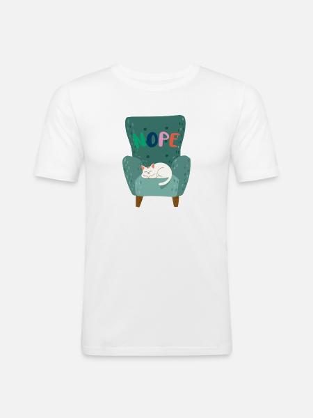 Cute Sleeping Cat with "NOPE" Lazy Mood - Men's Slim Fit T-Shirt - white