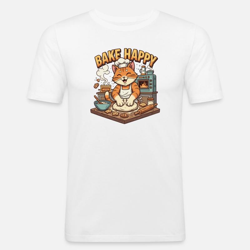 Backfreude Katze Bäckt Cookies - Männer Slim Fit T-Shirt - Weiß