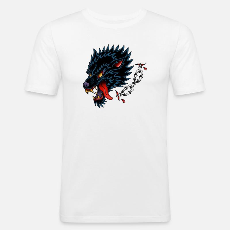 Black Wolf Old School Tattoo-Design - Männer Slim Fit T-Shirt - Weiß