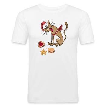 Chat de Noël avec chapeau et écharpe - T-shirt près du corps Homme - blanc - Devant - Nik (191cm)