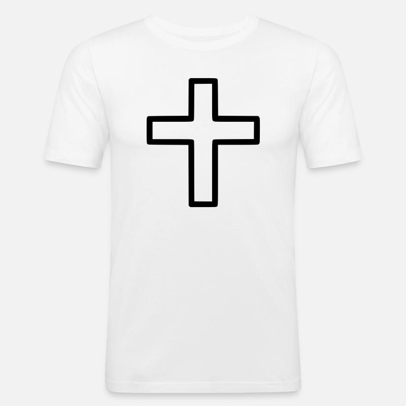 Dickes Kreuz Outline Comic Symbol - Männer Slim Fit T-Shirt - Weiß