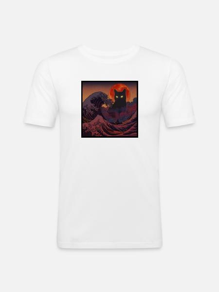 Mystic Black Cat Japanese Wave Night - Men's Slim Fit T-Shirt - white