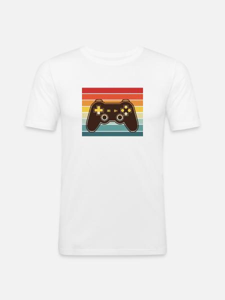 Retro Rainbow ControllerVintage videospelskontroll - Slim Fit T-shirt herr - vit