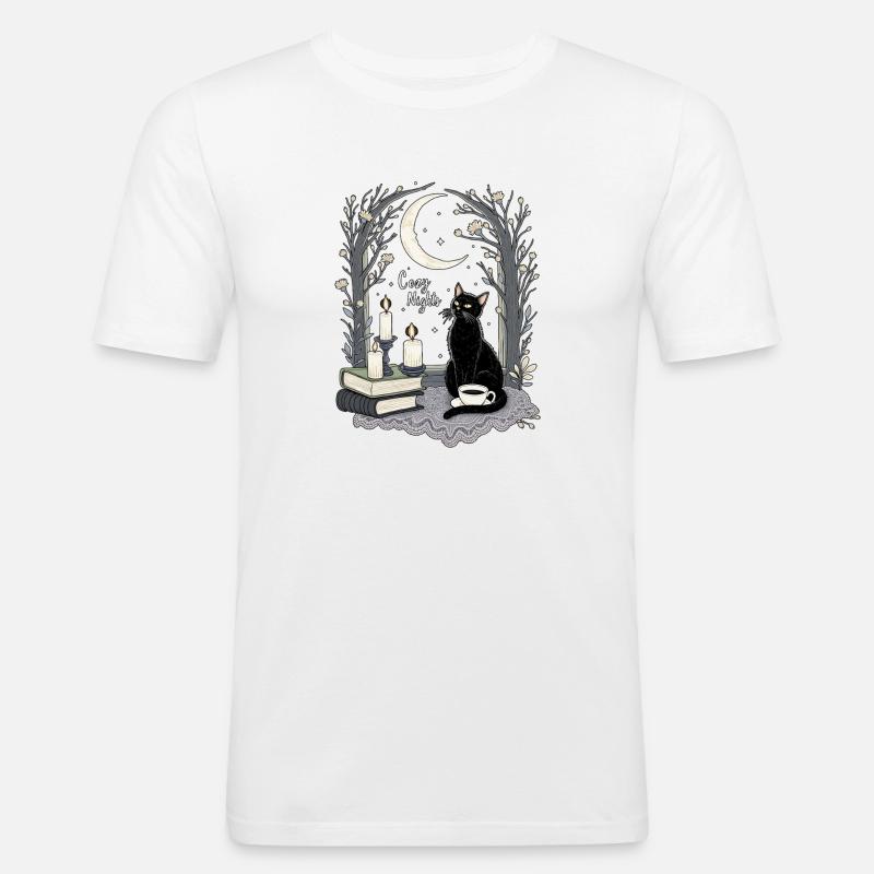 Cozy Nights Cozy Goth Katze - Männer Slim Fit T-Shirt - Weiß