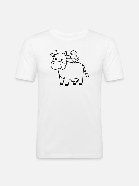 Cute Cow with Bird Friendship - Men's Slim Fit T-Shirt - white