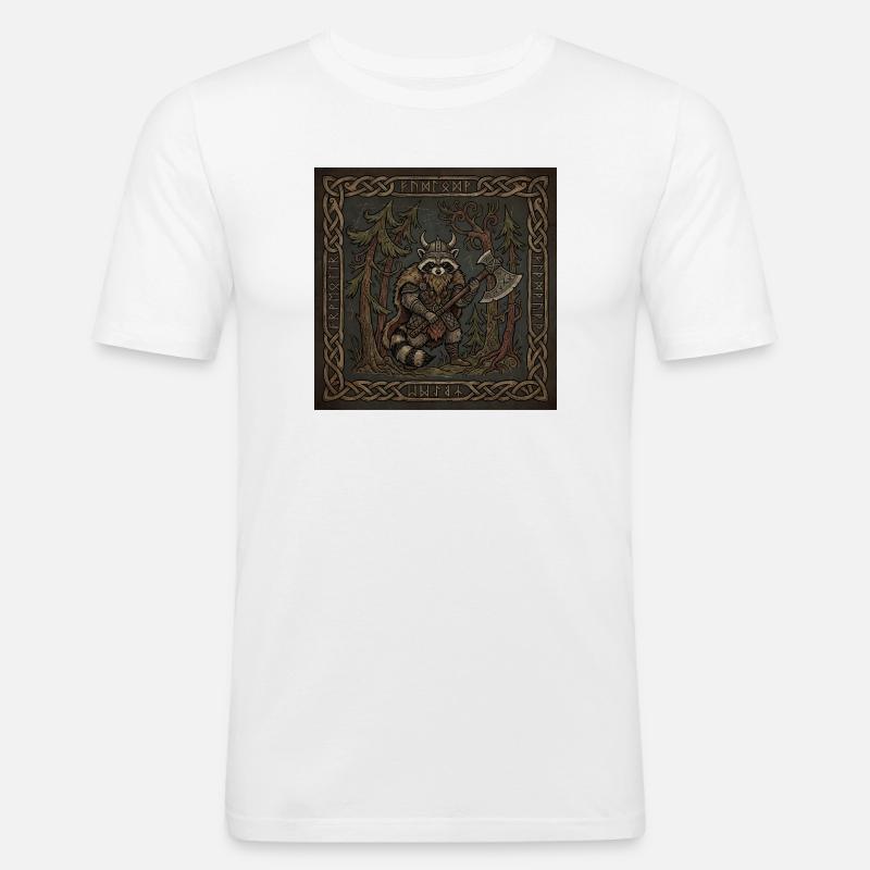 Wikinger Waschbär Krieger Mit Runenaxt - Männer Slim Fit T-Shirt - Weiß