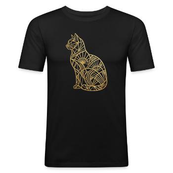 Chat d’or Art déco - T-shirt près du corps Homme - noir - Devant - Nik (191cm)